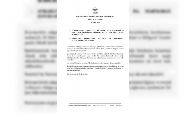 Başkentray ve Marmaray dışındaki tren seferleri durduruldu