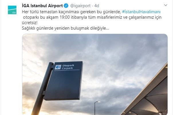 İstanbul Havalimanı otopark ikinci bir duyuruya kadar ücretsiz oldu