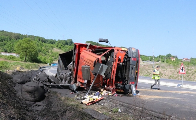 Kömür yüklü kamyon devrildi: 1 yaralı