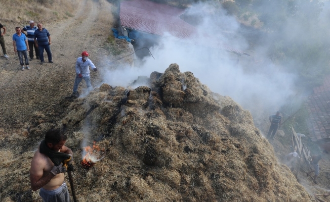 Semaverden çıkan kıvılcım 1600 balya samanı kül etti