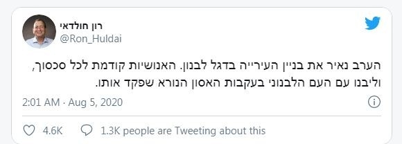 Tel Aviv Belediye binası Lübnan bayrağıyla aydınlatıldı