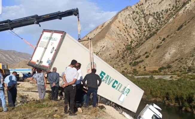 Kontrolden çıkan tır, zap suyuna düşmeden durdu