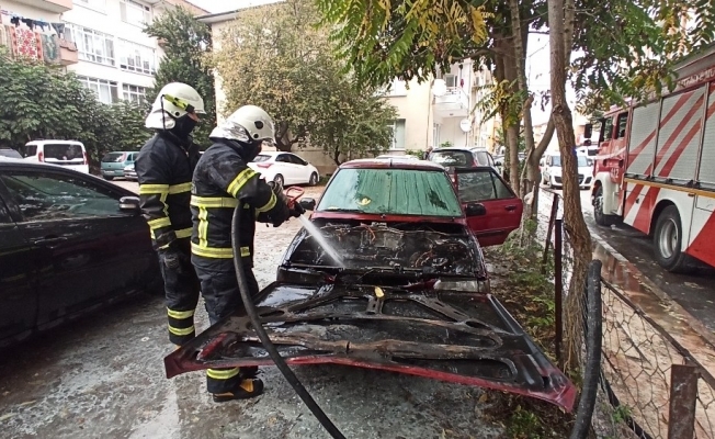 Park halindeki otomobil bir anda alev aldı