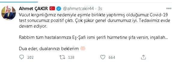 Milletvekili Çakır ve eşi koronaya yakalandı