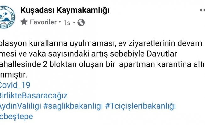 Kuşadası’nda bir apartman karantina altına alındı