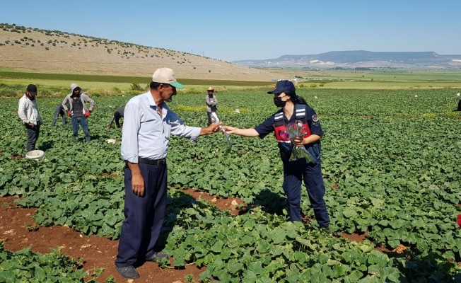 Jandarma tarladaki çiftçilerin gününü kutladı