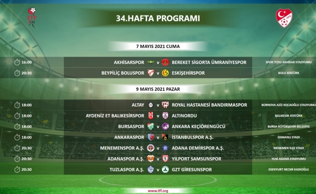 TFF 1. Lig 34. hafta programı açıklandı