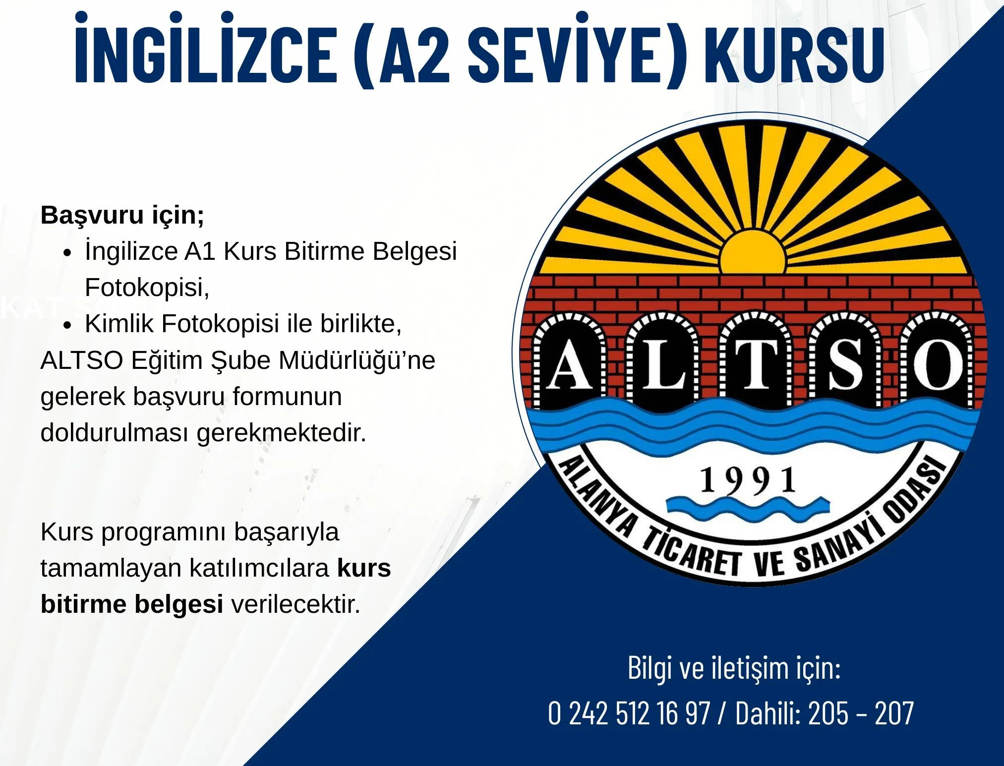 ALTSO'dan İngilizce ve Almanca Kursu Desteği